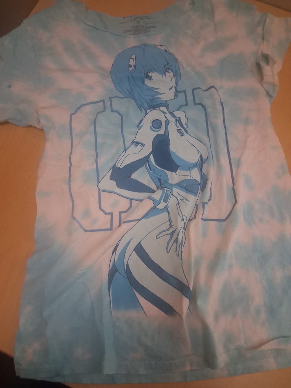 Light Blue Tie-Dye Anime Graphic Short Sleeve Tee
